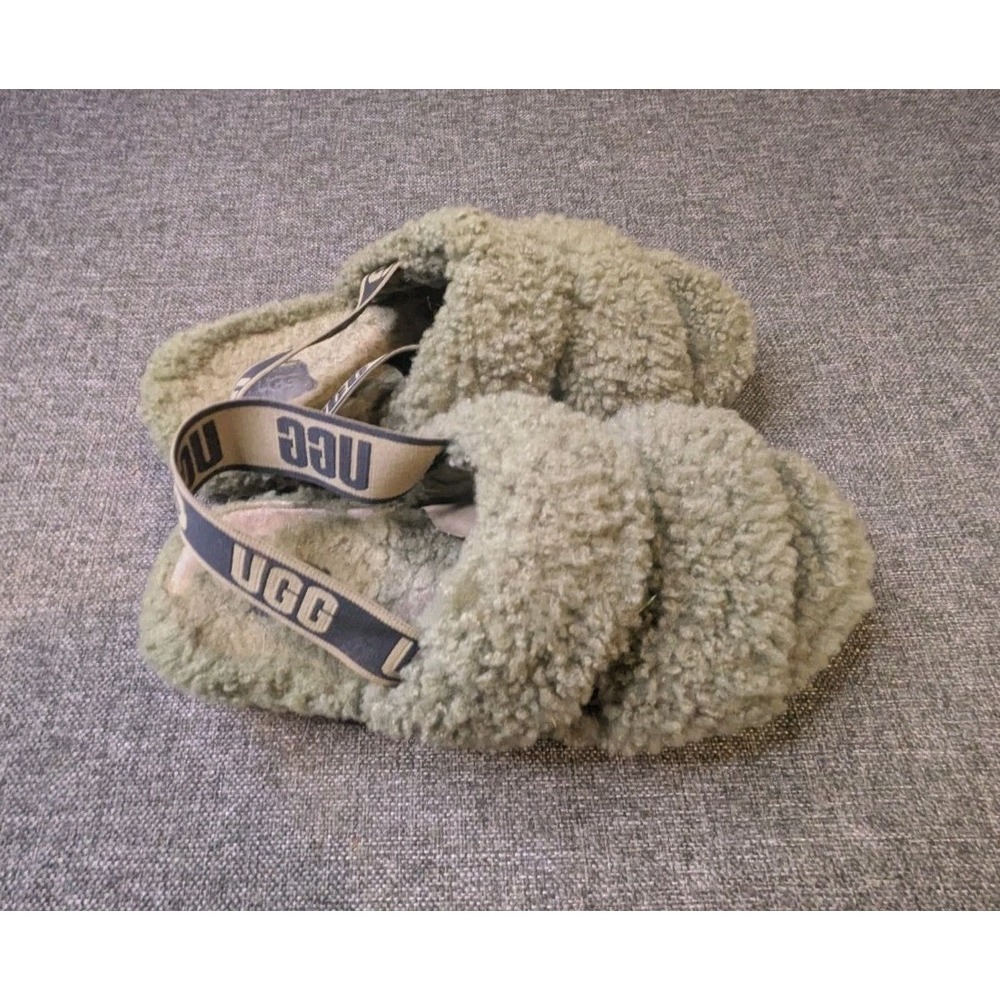 UGG Oh Fluffita Curly Sheepskin Slide Platform Sandals/Slippers Green Size 8